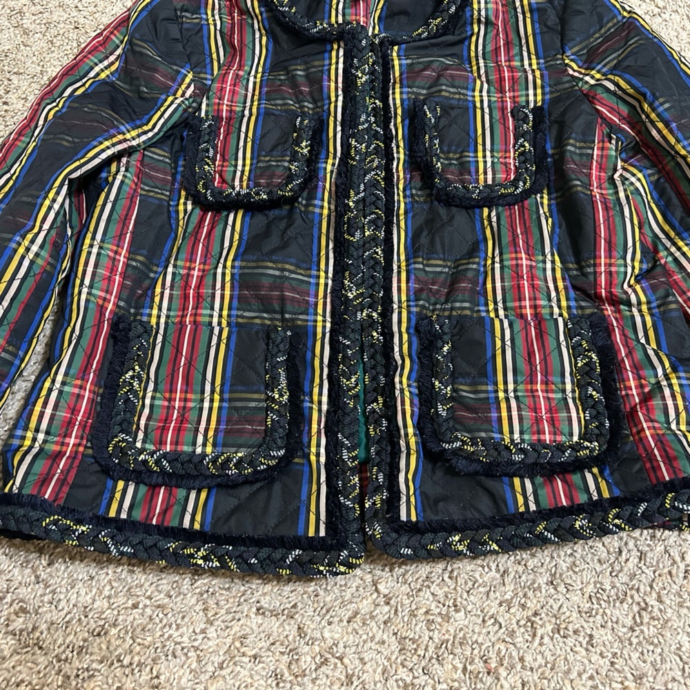 J. Crew Women's Quilted Lady Jacket Size 2 Stewart Plaid Braided Trim Holiday - Picture 3 of 15